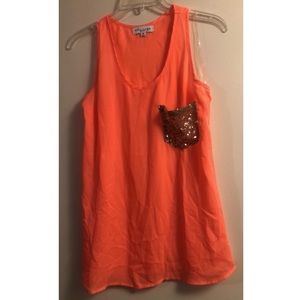 Sheer tank with sequin pocket